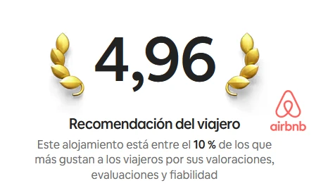 Airbnb: 4.96 out of 5. Guest favourite, in the top 10% of homes
